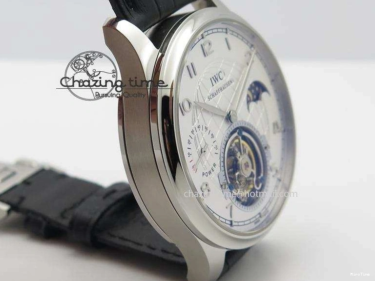 MIROTIME 0225 UrbanStyle Portuguese Tourbillon Power Reserve Moonphase SS White Dial On Black Leather Strap 7318